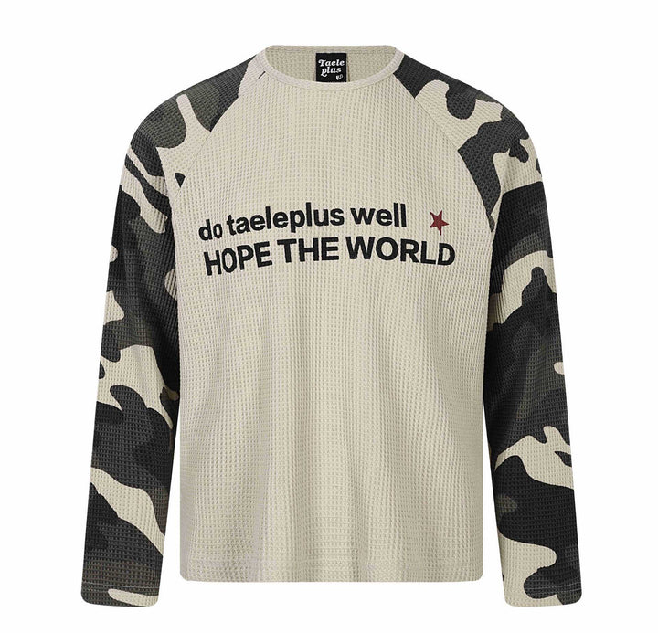 Unisex Waffelstrick-Langarmshirt mit Raglanärmeln und Camouflage-Details Echoarchiv
