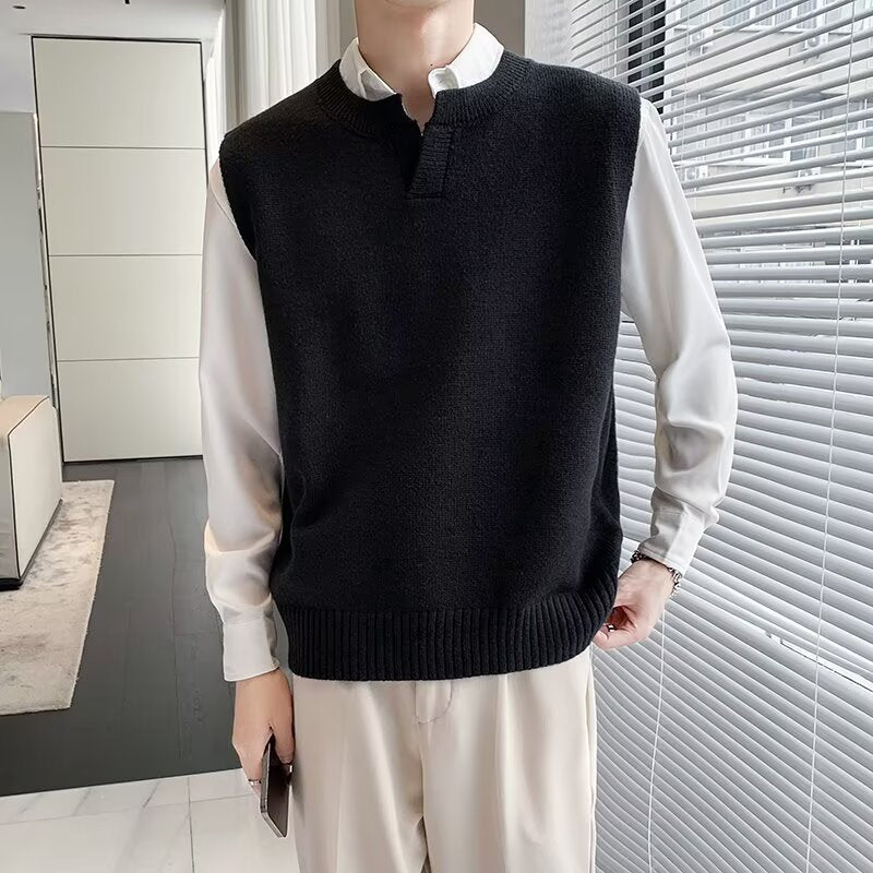 Herren Moderner Grobstrickpullover ohne Ärmel Echoarchiv