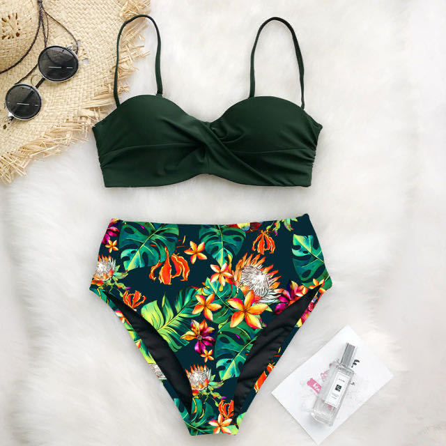 Damen Hoch tailliertes Bikini-Set mit floralem Oberteil Echo Archiv