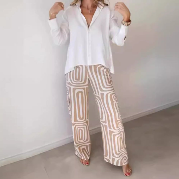 Frauen weite Palazzo-Hose mit grafischem Retro-Print Echoarchiv