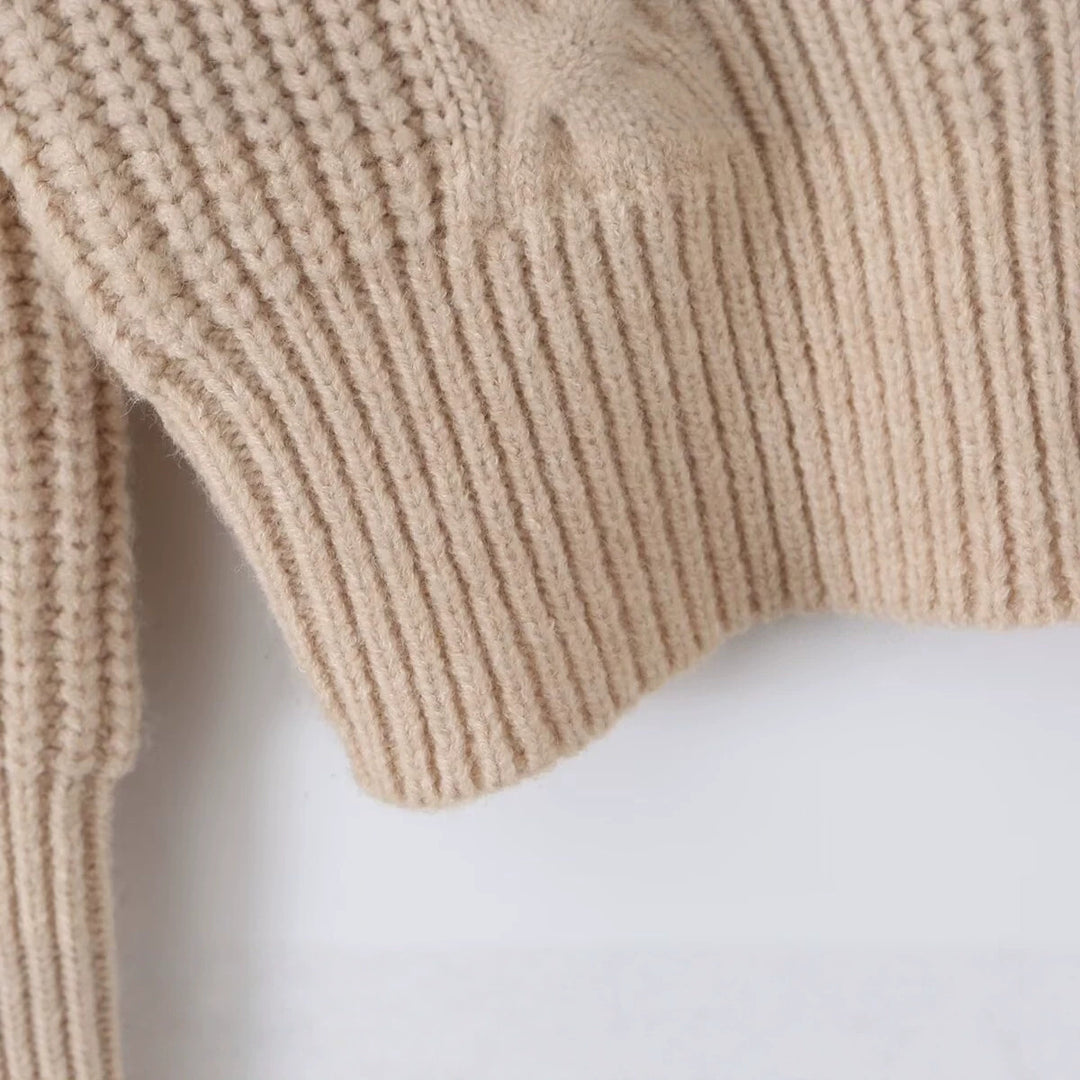 Damen Grobstrickpullover mit Zopfmuster und halbem Reißverschlusskragen Echo Archiv
