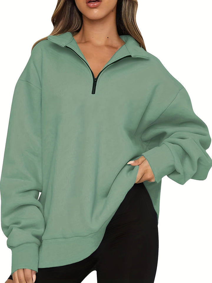 Damen nan Oversized Sweatshirt mit Kurzreißverschluss, Stehkragen und Kängurutasche Echo Archiv