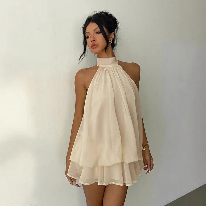 Damen Chiffon-Kleid mit hohem Kragen und fließendem Schnitt Echo Archiv
