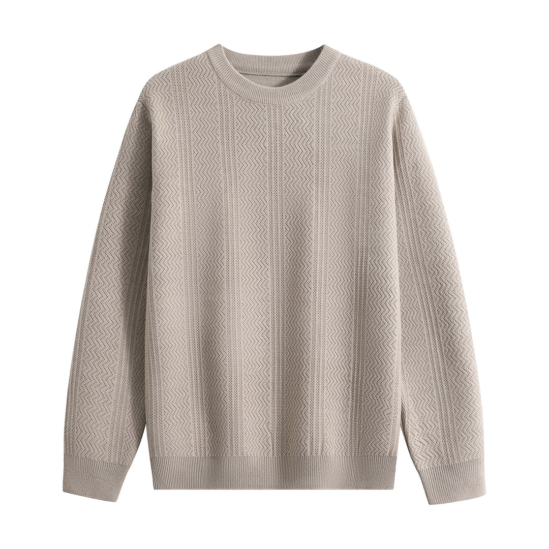Unisex Strukturierter Rundhals-Strickpullover mit Ajourmuster Echoarchiv