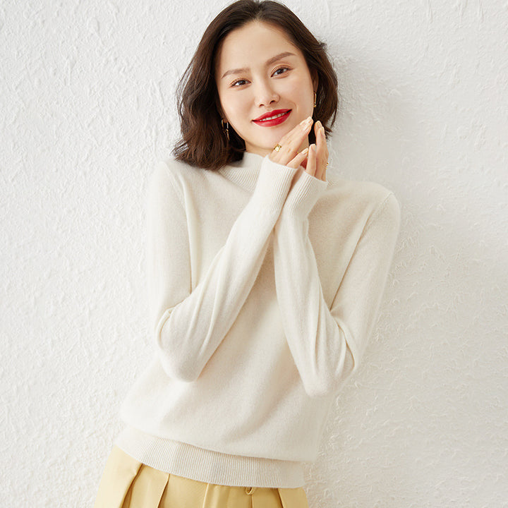 Damen Luxuriöser Kaschmir-Feinstrickpullover mit Stehkragen Echoarchiv
