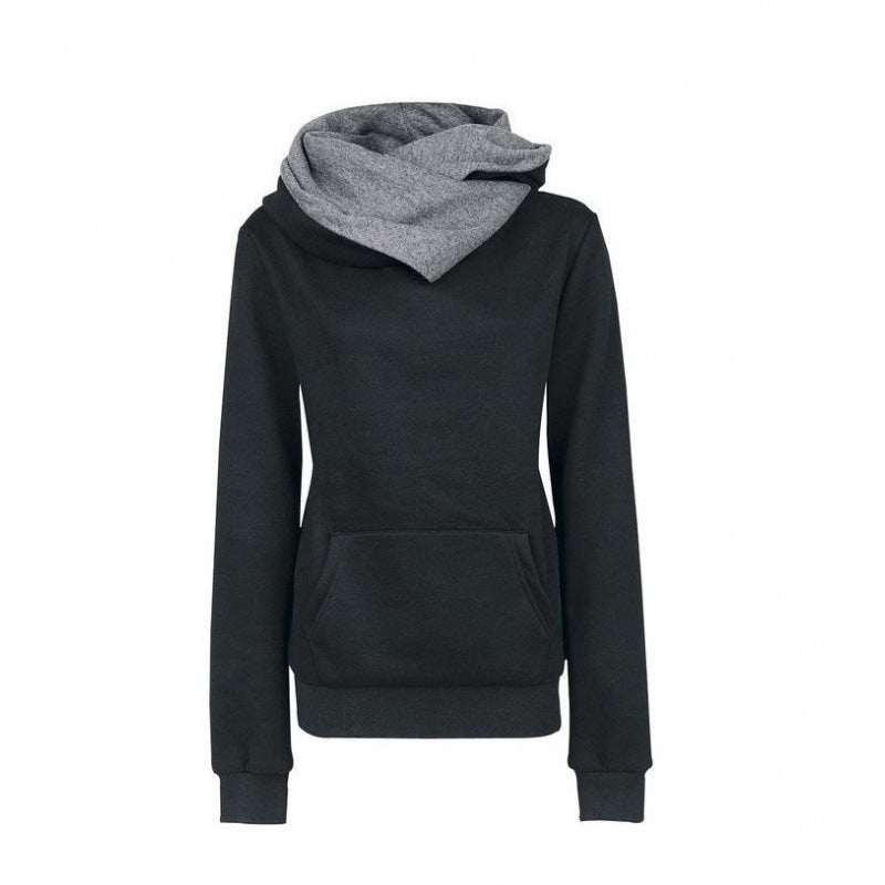 Damen Taillierter Kapuzenpullover mit überlappendem Schalkragen und Kängurutasche – Auréline