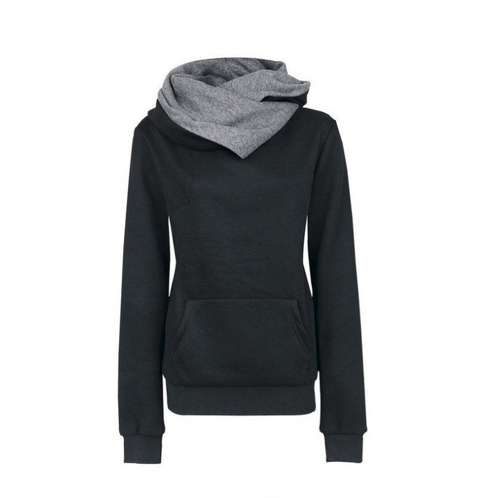 Damen Taillierter Kapuzenpullover mit überlappendem Schalkragen und Kängurutasche – Auréline