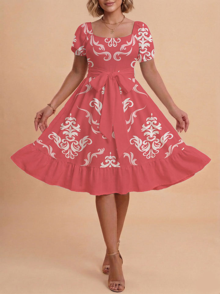 Damen Retro Maxikleid mit Puffärmeln und Taillengürtel Echo Archiv