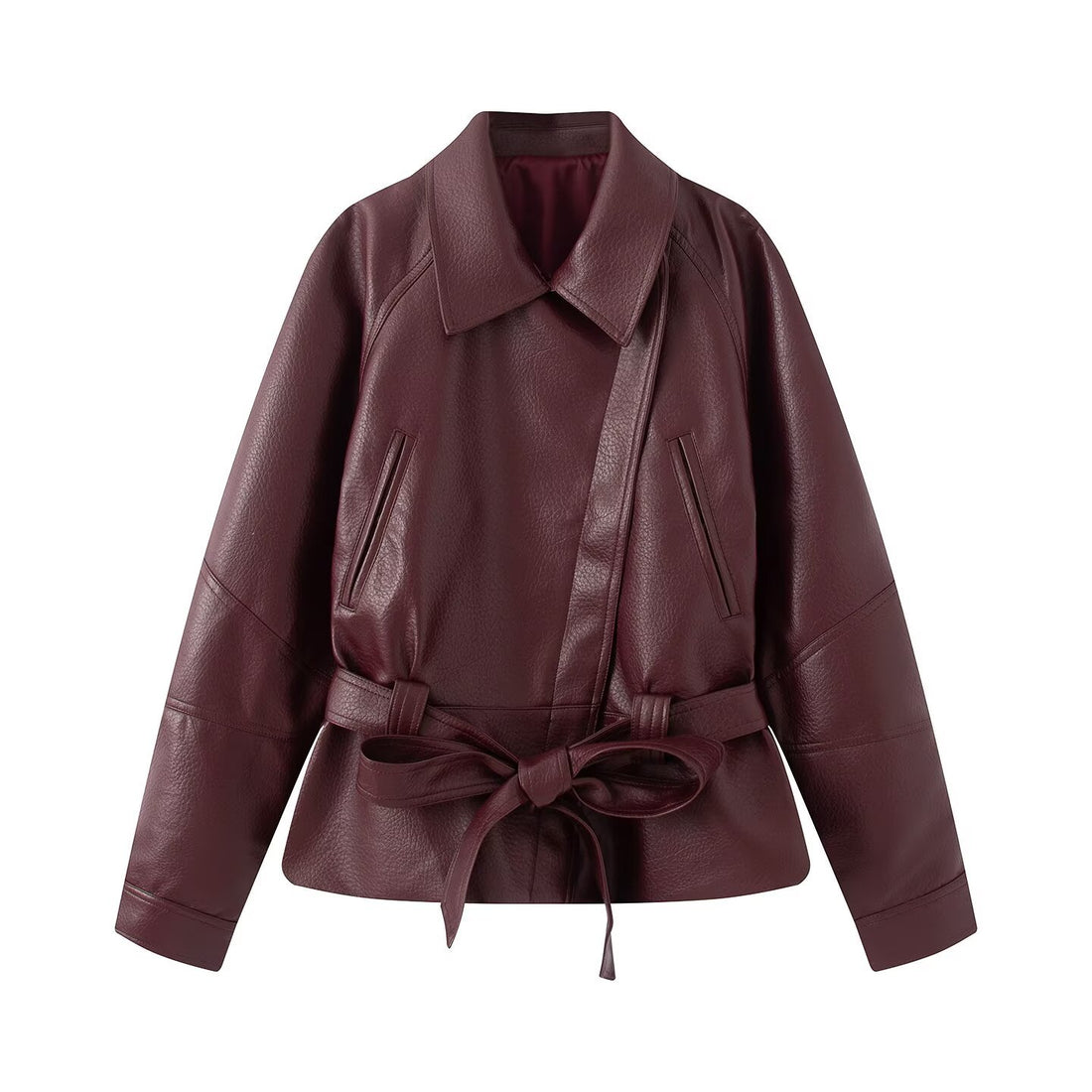 Damen taillierte Lederjacke mit Bindegürtel und überschnittener Schulter Echo Archiv