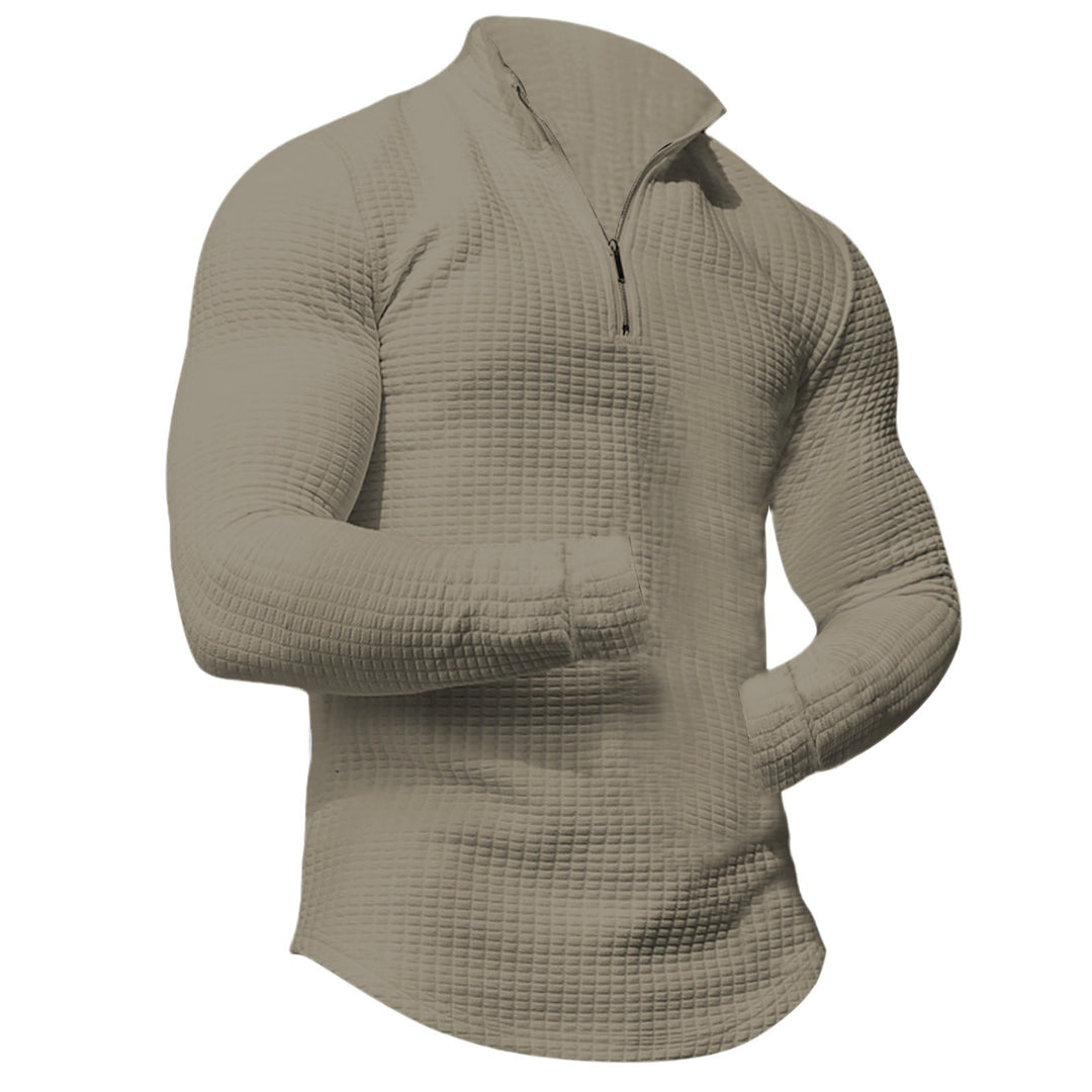 Herren Waffelstrick-Langarmshirt mit kurzem Reißverschluss Echoarchiv