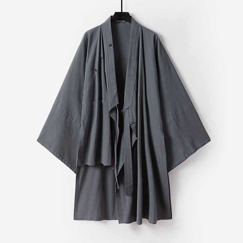 Unisex Oversize-Kimono-Mantel aus Baumwollmix mit weitem Schnitt und Bindegürtel Echoarchiv