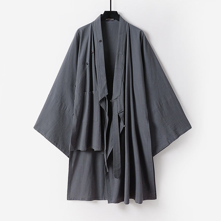 Unisex Oversize-Kimono-Mantel aus Baumwollmix mit weitem Schnitt und Bindegürtel Echoarchiv