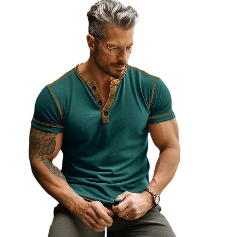 Herren Kurzarm T-Shirt mit Knopfleiste Echoarchiv
