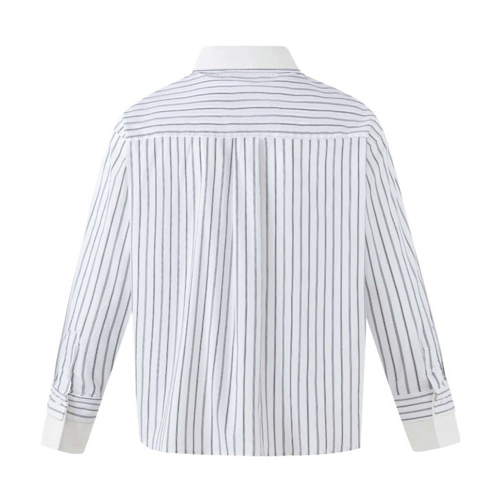 Damen Oversize-Hemdbluse mit Nadelstreifen, Kontrastkragen und Manschetten Echo Archiv