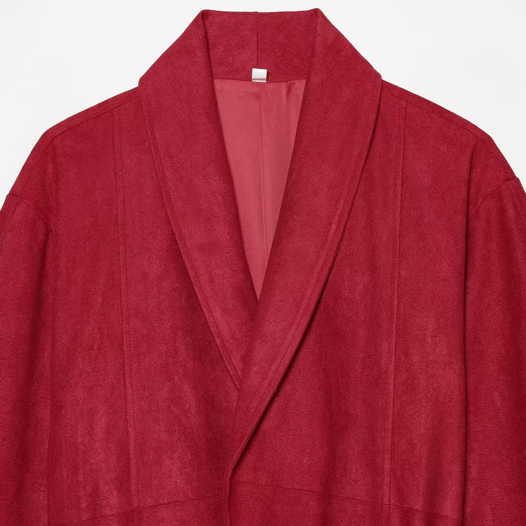 Damen Cropped Jacke im Kimono-Stil aus Veloursoptik mit Schalkragen und Bindegürtel Echoarchiv