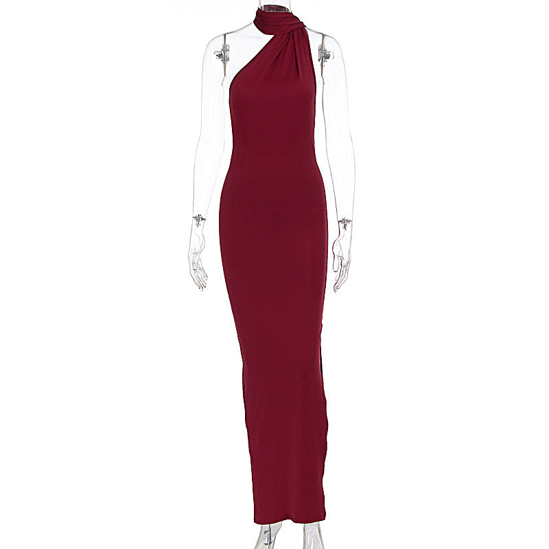 Damen Elegantes Maxikleid mit innovativem Wickeldesign und asymmetrischem Halterhals Echo Archiv