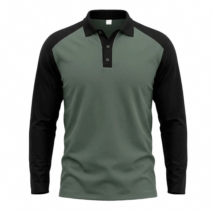 Herren nan langärmeliges Raglan-Polo aus Baumwollmix mit Knopfleiste und ergonomischem Schnitt Echo Archiv