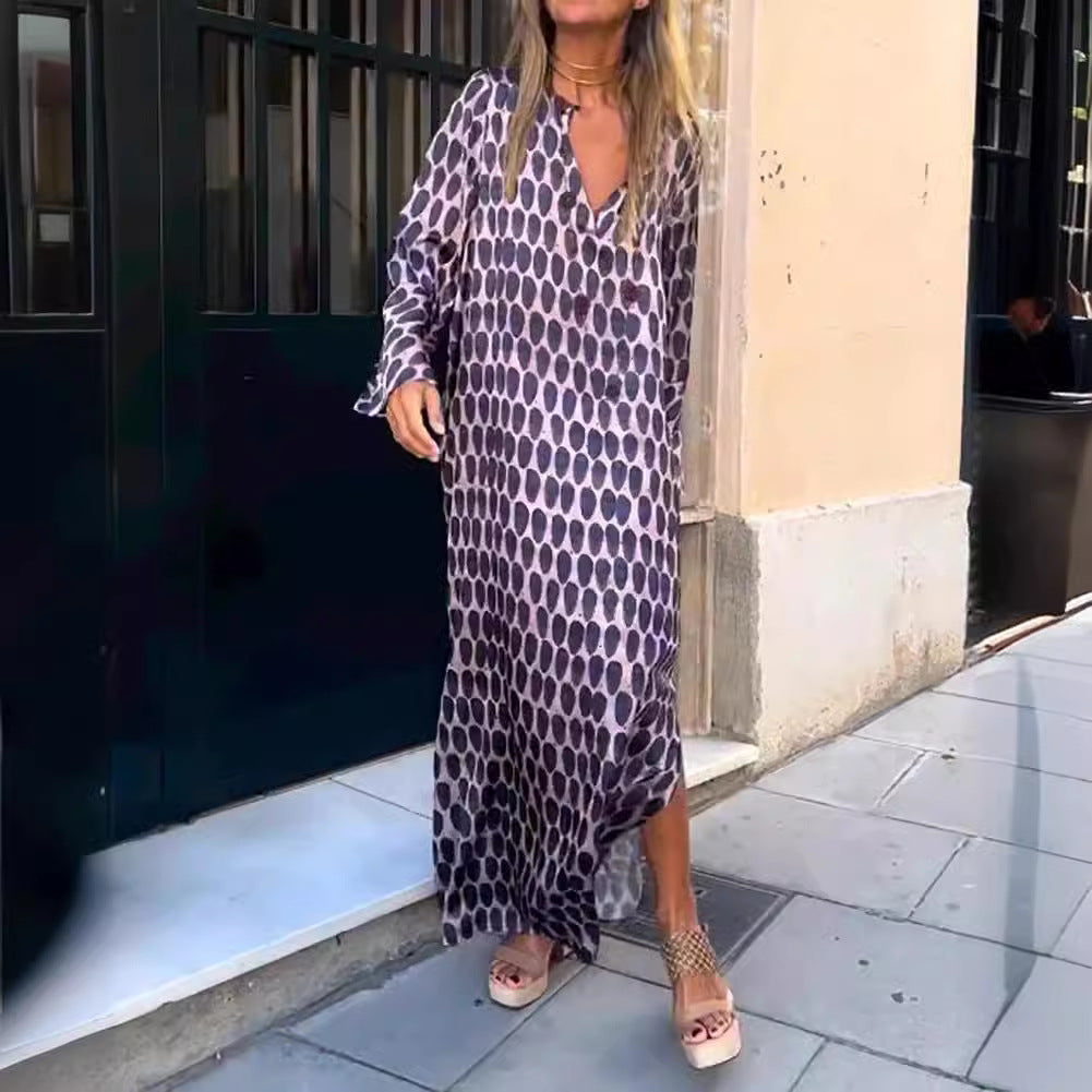 Damen Maxikleid mit modernem grafischen Muster und luftigen Ärmeln Echo Archiv