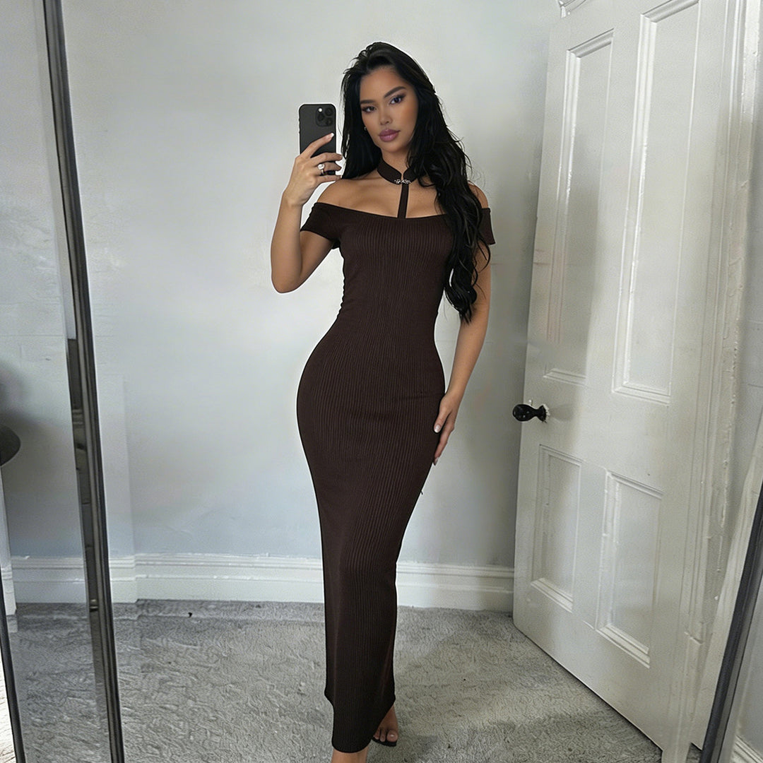 Damen Off-Shoulder Maxikleid mit elegantem Choker Echo Archiv