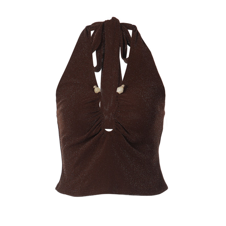 Damen Glitzerndes Haltertop mit tiefem V-Ausschnitt Echo Archiv