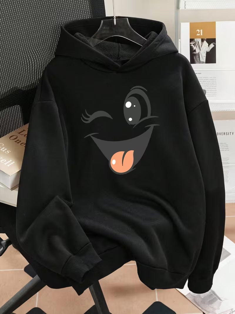 Damen Lustiger Kapuzenpullover mit einzigartigem Emoji-Design Echoarchiv