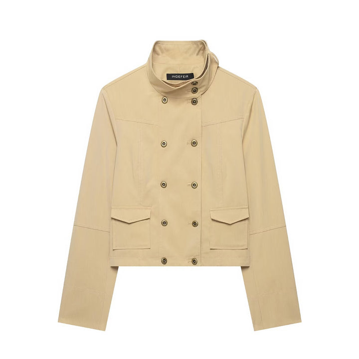 Damen Kurzer doppeltreihiger Utility-Blouson mit hohem Stehkragen und aufgesetzten Klappentaschen Echo Archiv