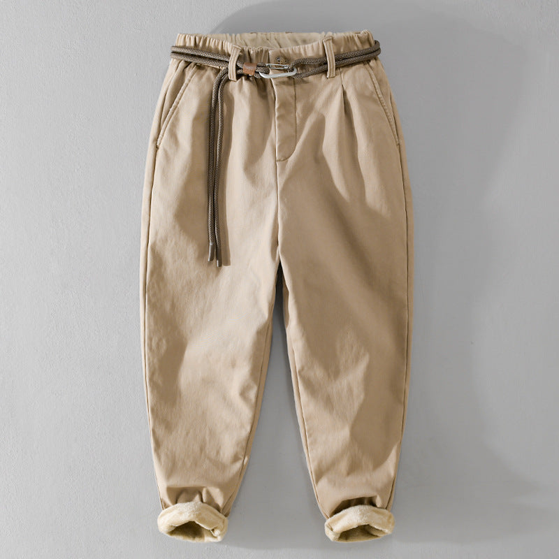 Damen Gefütterte Baumwoll-Chinohose mit elastischem Bund, Karotten-Schnitt und Deko-Gürtel Echoarchiv