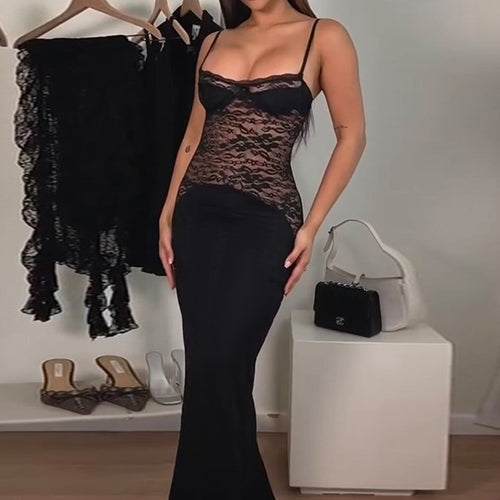 Damen elegantes Spitzenkleid mit figurbetontem Unterteil und verführerischem Oberteil Echo Archiv