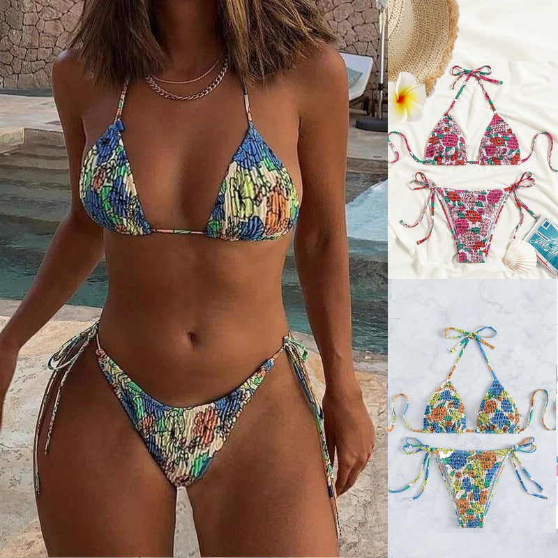 Damen Triangel-Bikini mit floralem Design und verstellbaren Bindebändern Echo Archiv