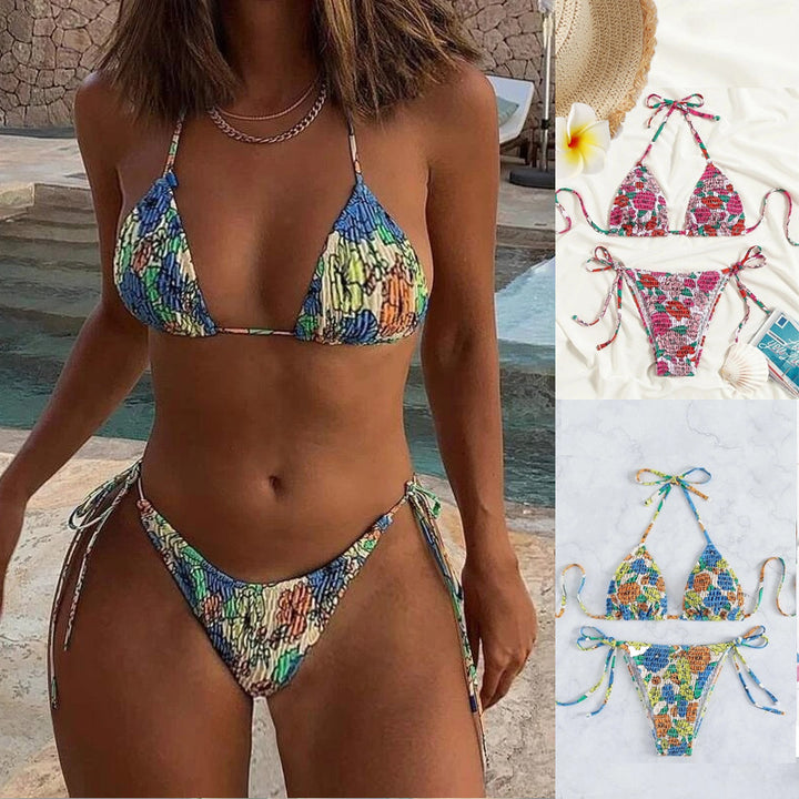 Damen Triangel-Bikini mit floralem Design und verstellbaren Bindebändern Echo Archiv