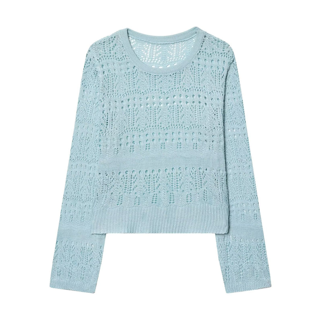 Damen Leichter Ajourstrick-Pullover mit Rundhalsausschnitt und Boxy-Cropped-Schnitt Echoarchiv