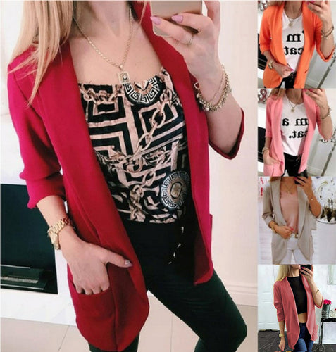 Damen Leichter Offener Cardigan-Blazer, dreiviertelärmelig mit Eingrifftaschen – Veloura