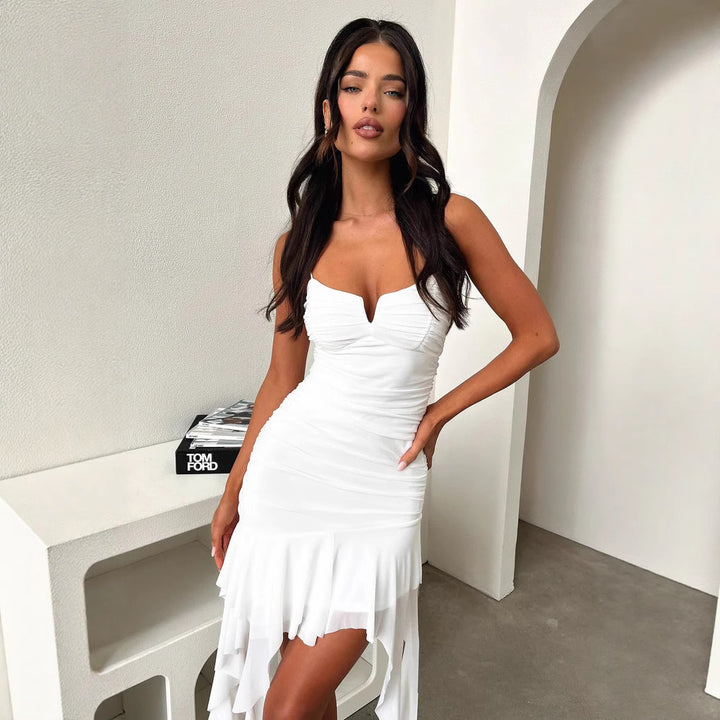 Damen Cocktailkleid mit geschichtetem Volant und raffinierten Drapierungen Echo Archiv