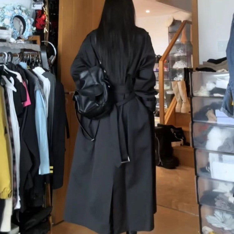 Damen Langer Doppelreihiger Trenchcoat mit Schalkragen, Oversize-Schnitt und verdecktem Taillenband Echoarchiv