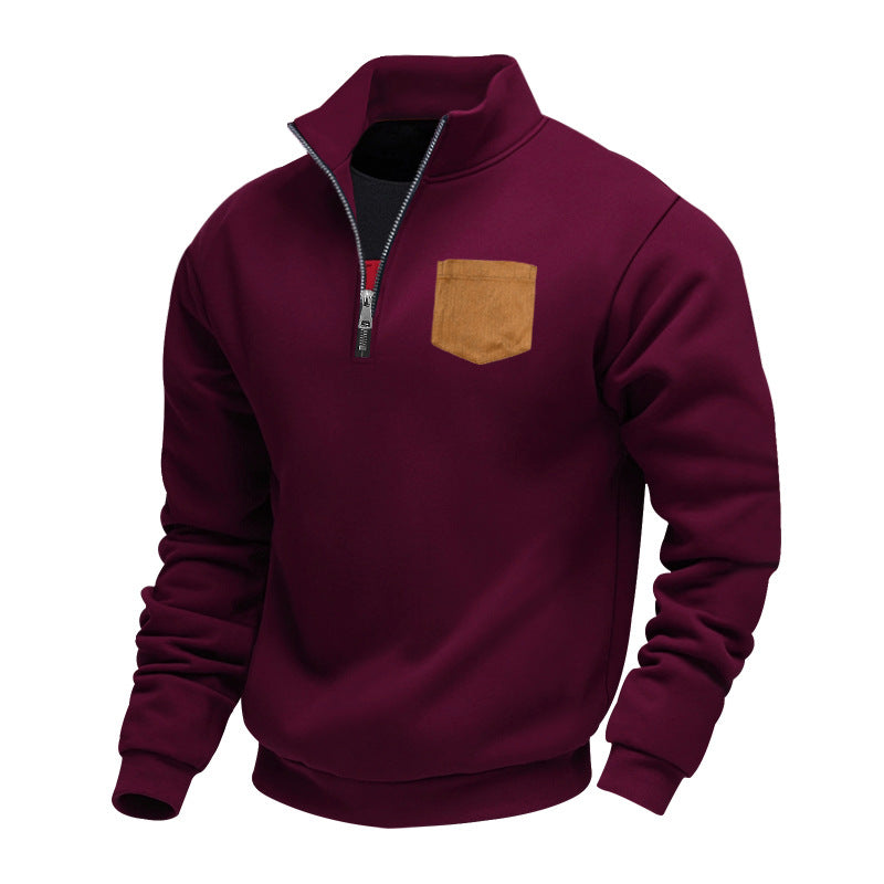 Herren eleganter Sweatpullover mit halbem Reißverschluss und praktischer Brusttasche Echoarchiv