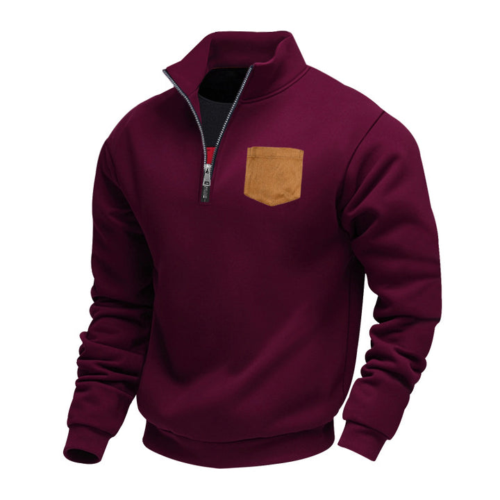 Herren eleganter Sweatpullover mit halbem Reißverschluss und praktischer Brusttasche Echoarchiv
