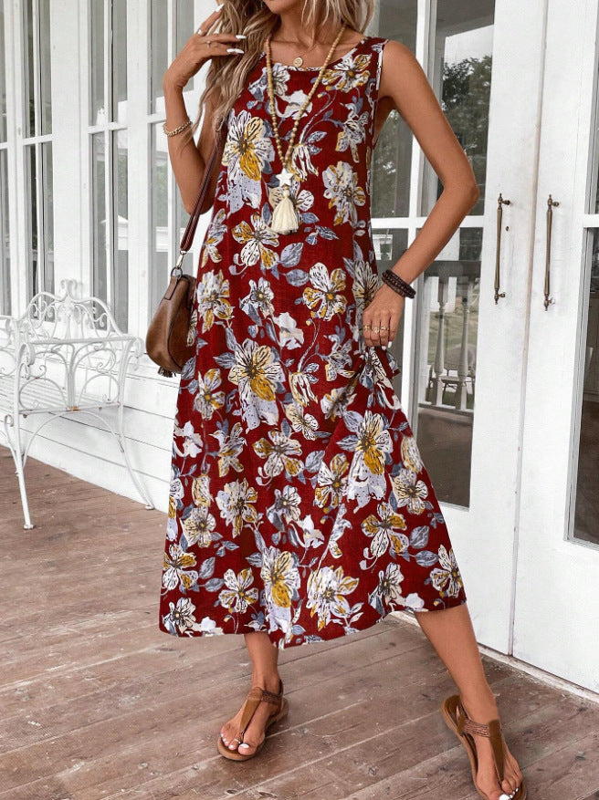 Damen Langes Sommerkleid mit floralem Muster und elegantem Schnitt Echo Archiv