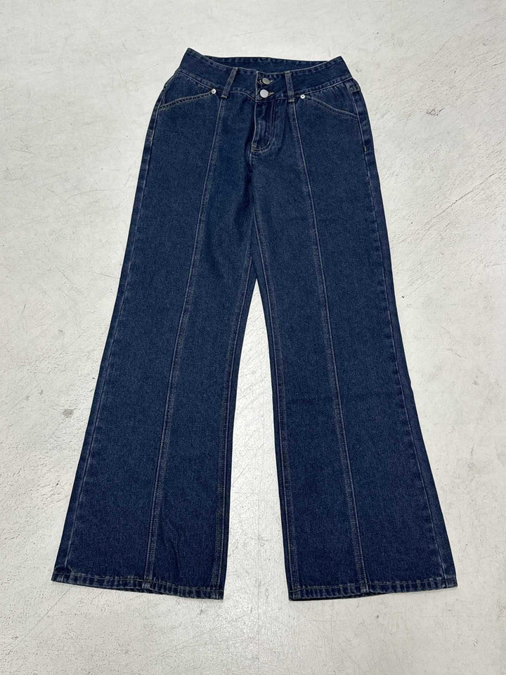 Damen Weite Jeanshose im Retro-Stil mit hohen Bund Echo Archiv