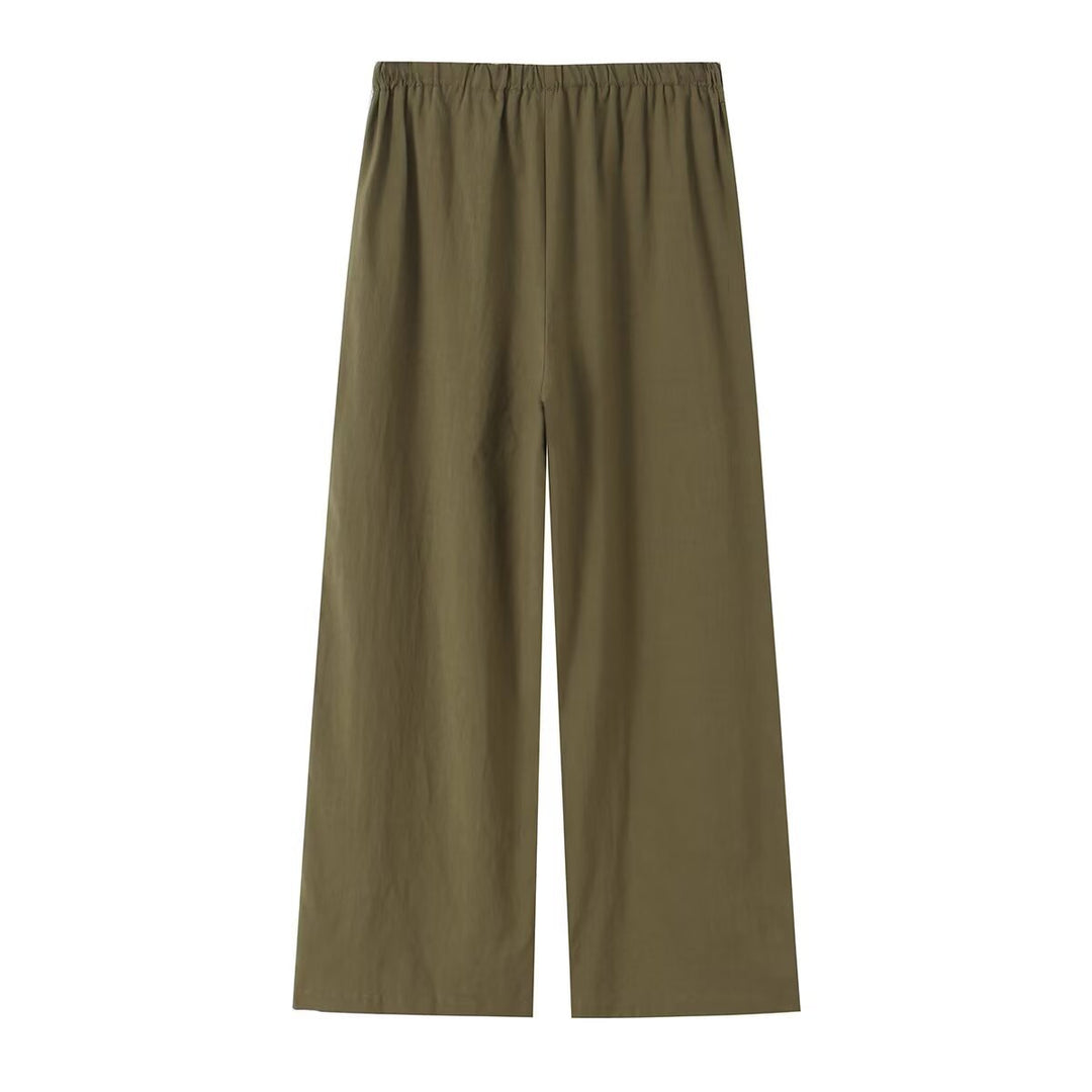 Damen Leichte weite Leinenoptik-Hose mit elastischem Tunnelzug und Holzperlen Echo Archiv