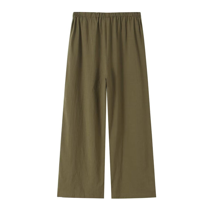 Damen Leichte weite Leinenoptik-Hose mit elastischem Tunnelzug und Holzperlen Echo Archiv