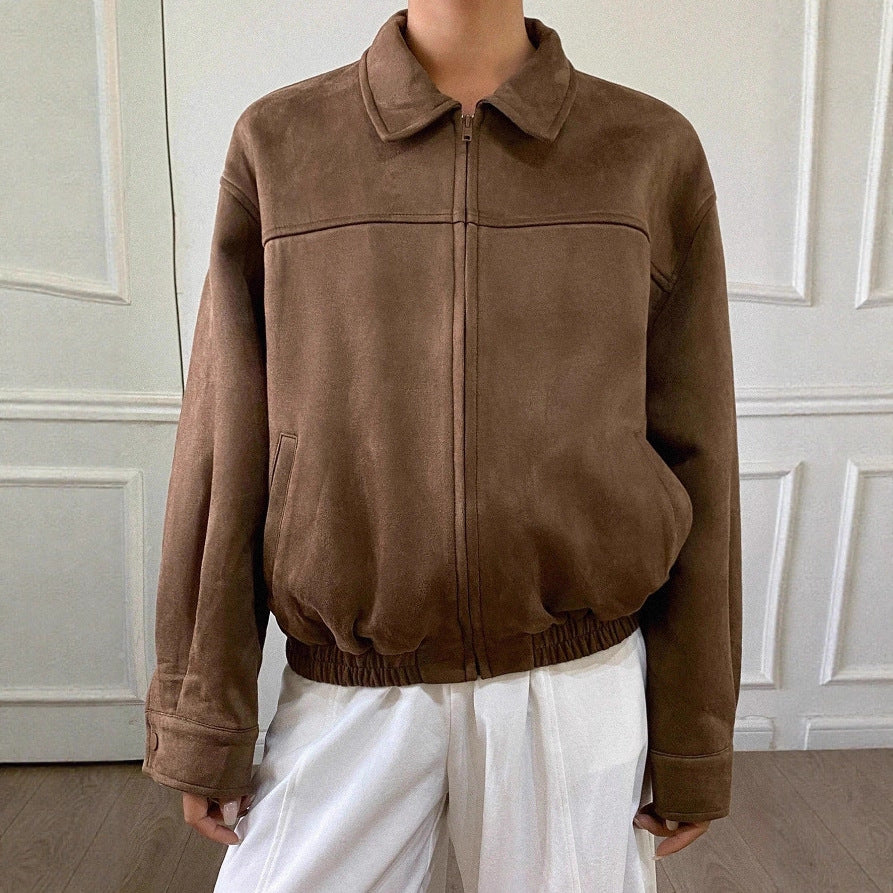 Damen Oversized Wildlederoptik Bomberjacke mit Reißverschluss und elastischem Saum – Avenza