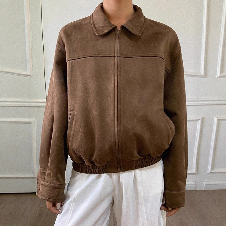 Damen Oversized Wildlederoptik Bomberjacke mit Reißverschluss und elastischem Saum – Avenza