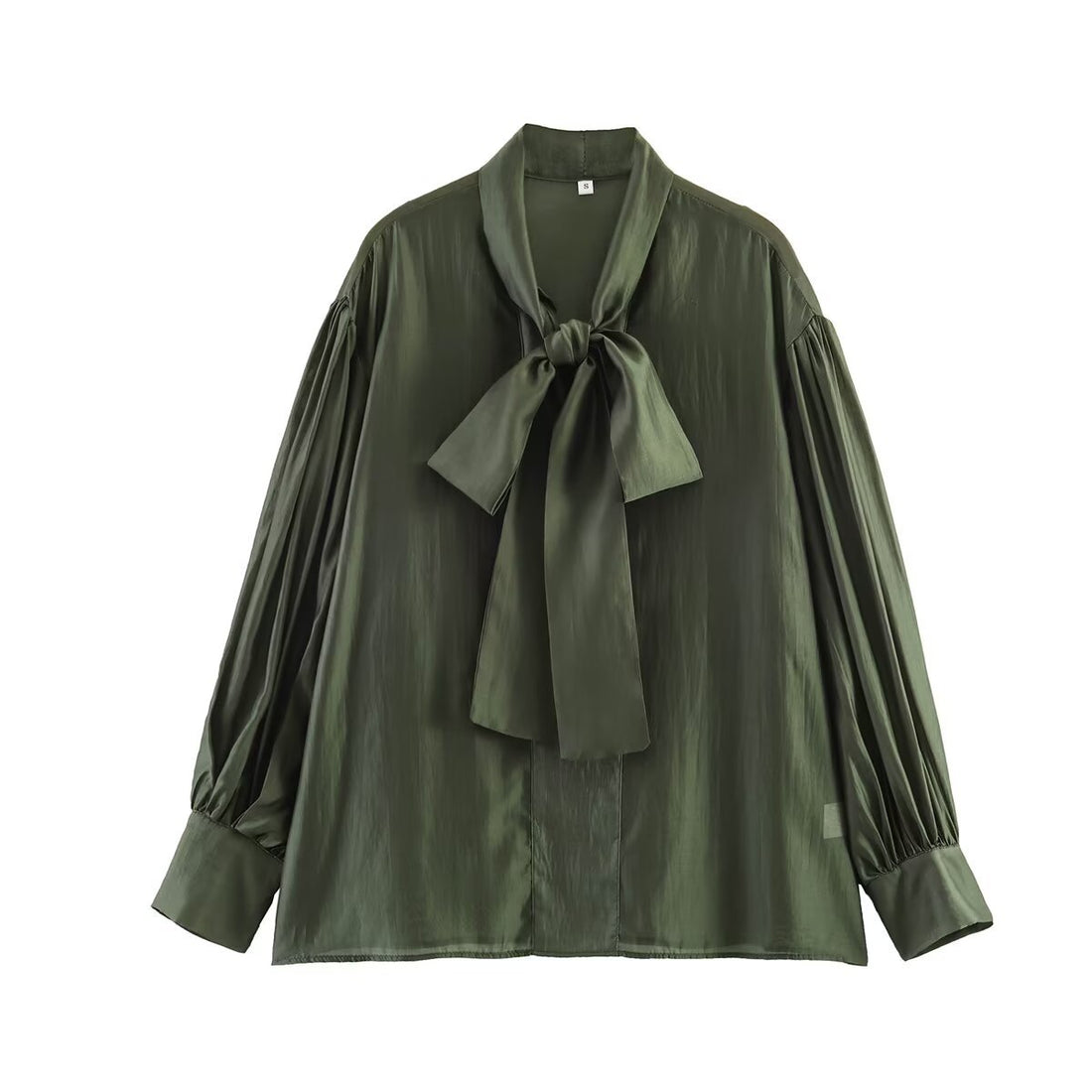Damen Schluppenbluse aus glänzendem Satin mit voluminösen Ballonärmeln Echoarchiv