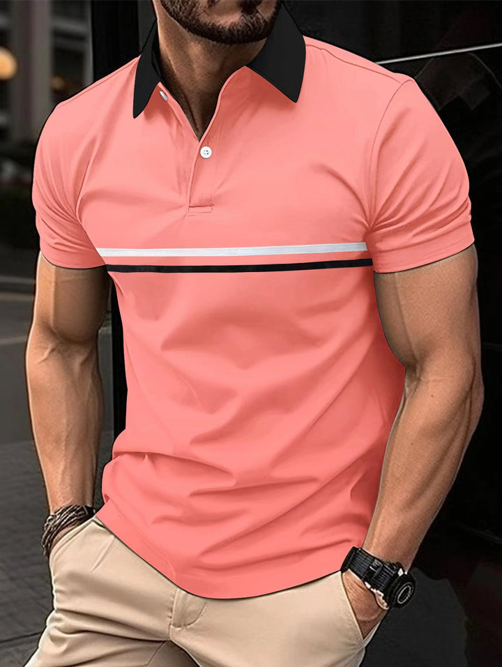 Herren Polohemd mit kontrastierendem Stehkragen und modernen Streifen Echoarchiv
