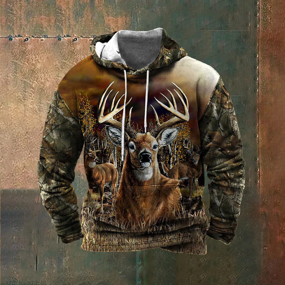 Herren Kapuzenpullover mit beeindruckendem Wildtier-Druck und patriotischen Akzenten Echoarchiv