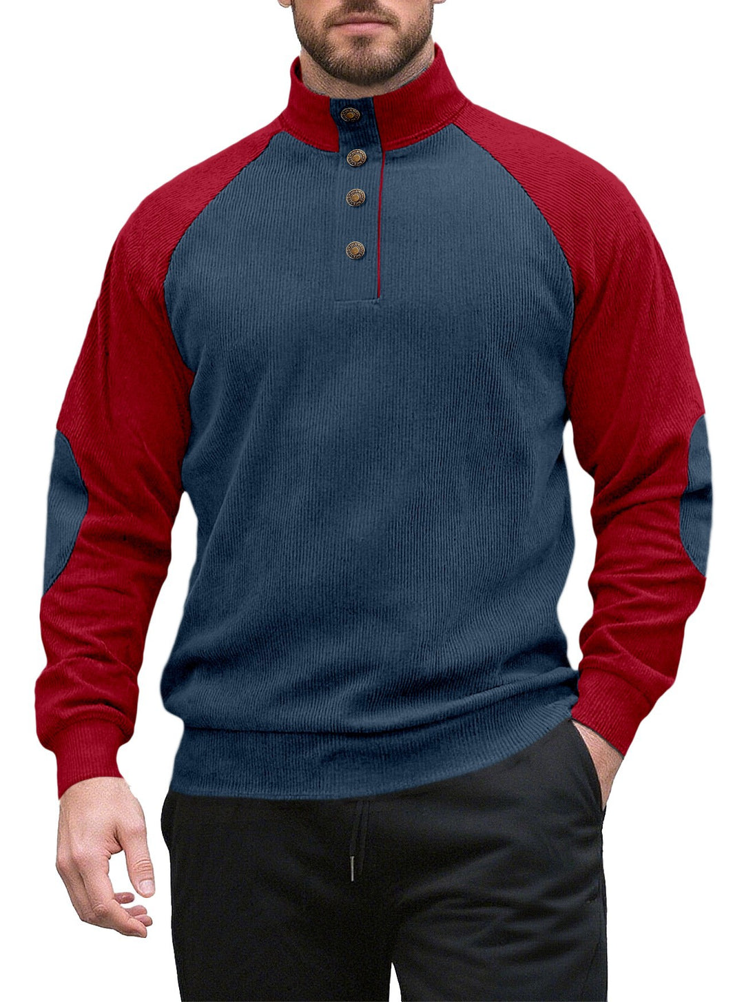 Herren Strickpullover mit modernem Knopfleisten-Design und Raglanärmeln Echoarchiv