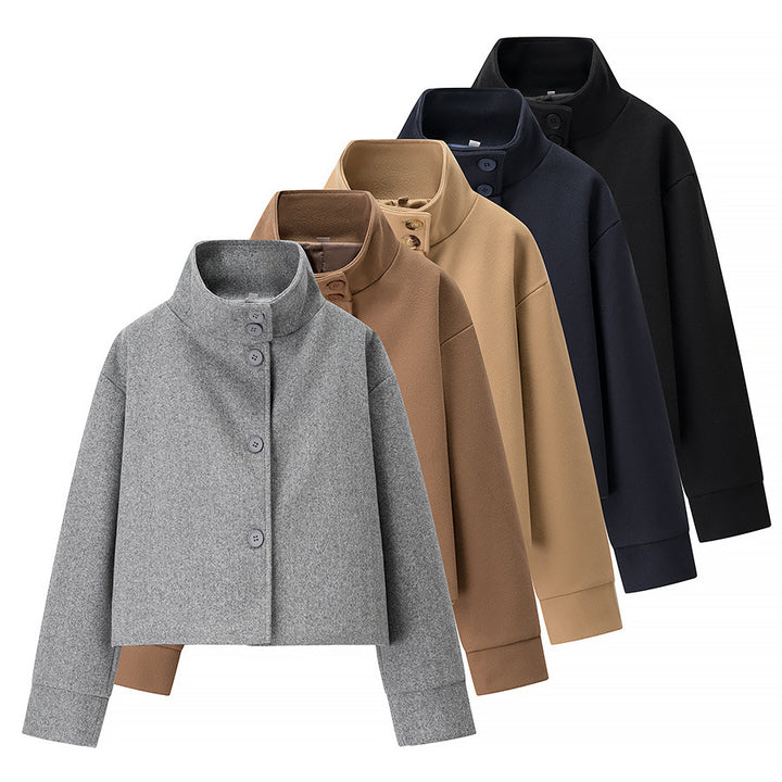 Damen nan cropped Wollmix-Jacke mit hohem Stehkragen, kastiger Passform und verdeckter Knopfleiste Echo Archiv