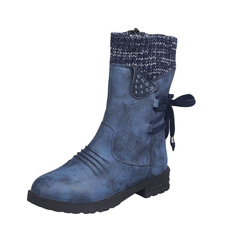 Damen Mid-Cut Stiefel mit Strickmanschette, Zierkordel und Veloursoptik – Lioré