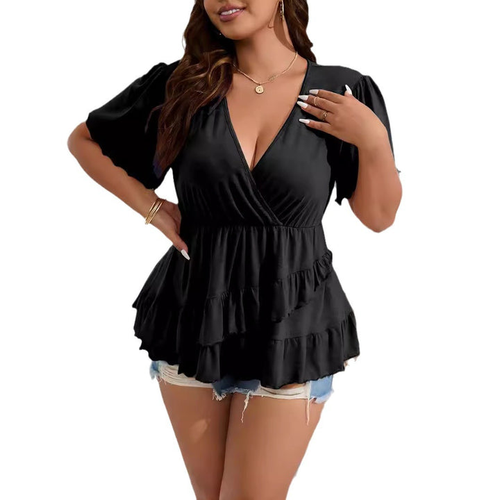 Damen Wickelshirt mit V-Ausschnitt, geraffter Taille und gestuften Volants Echo Archiv