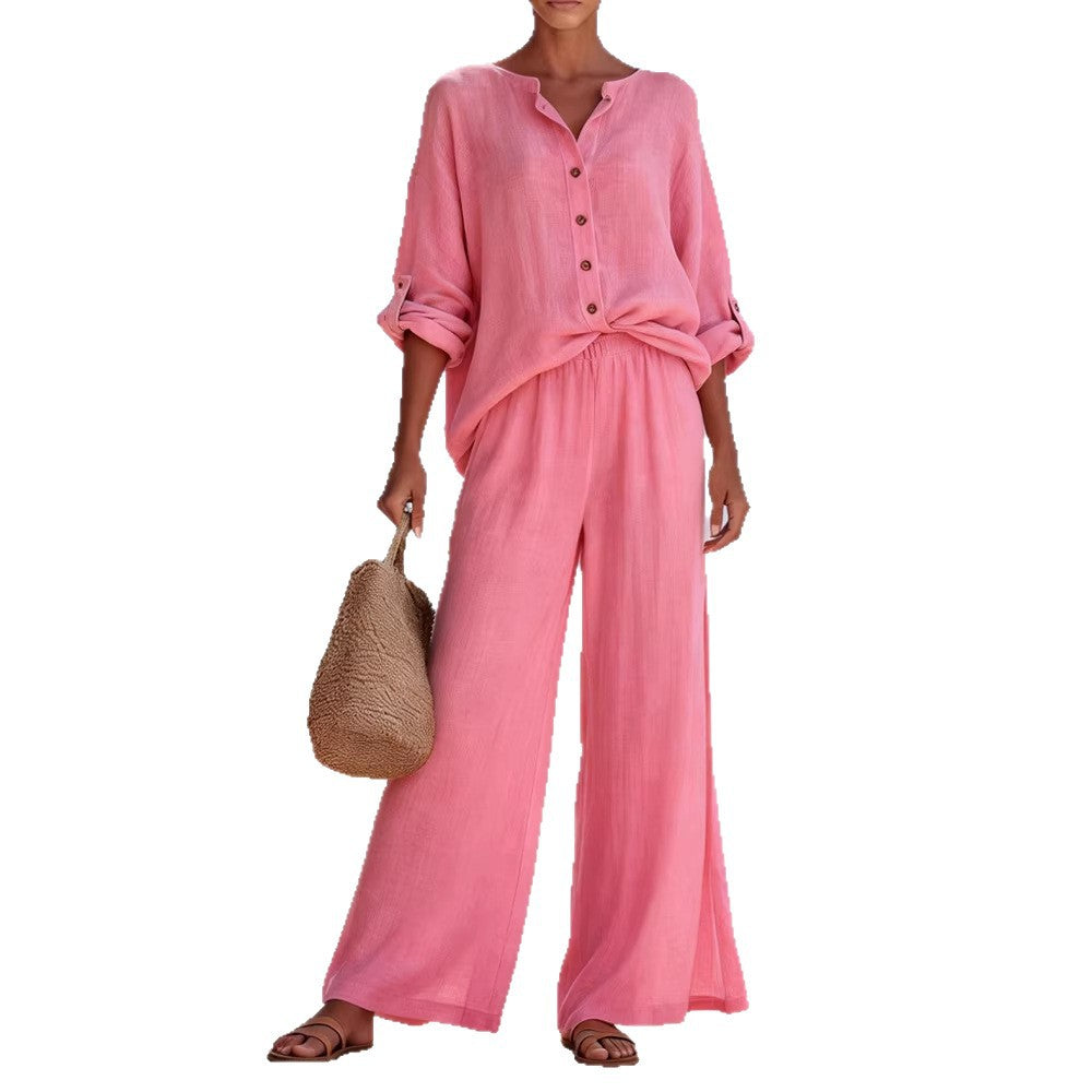 Damen Luftige Leinenbluse und weite Hose Echo Archiv